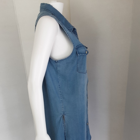 YOUNG + HEARTS SLEEVELESS CHAMBRAY SHIRT SZ L - Picture 4 of 9